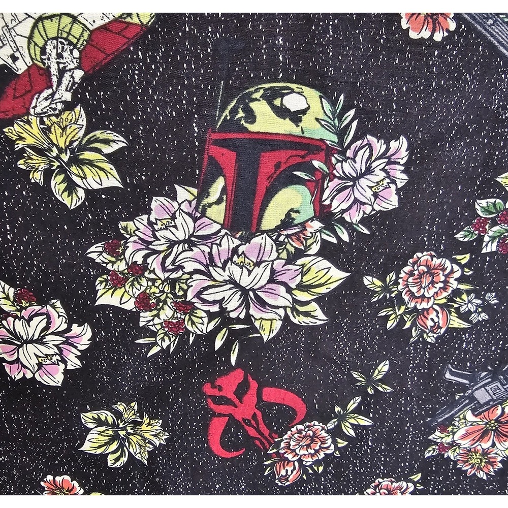 Star Wars Boba Fett Button Down Men's L Floral Button Down Collared Black Red - Picture 4 of 9
